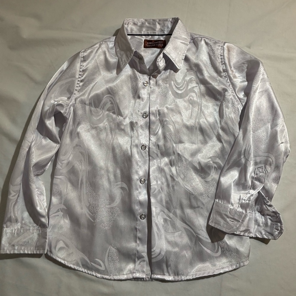 Consequence Brand Kids Satin White Long-Sleeve Button-Up Shirt